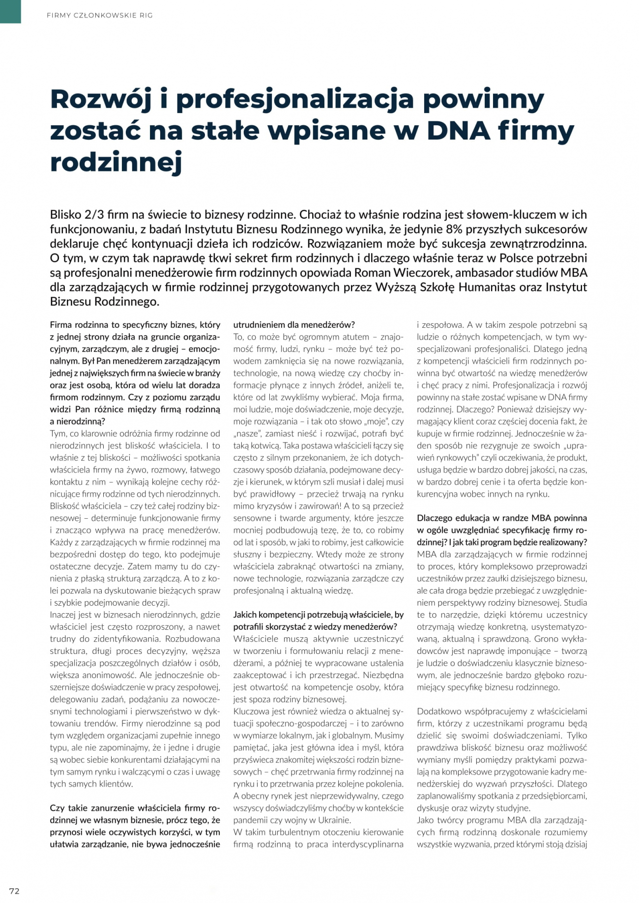 artykuł Rozwój i profesjonalizacja powinny zostać na stałe wpisane w DNA firmy rodzinnej